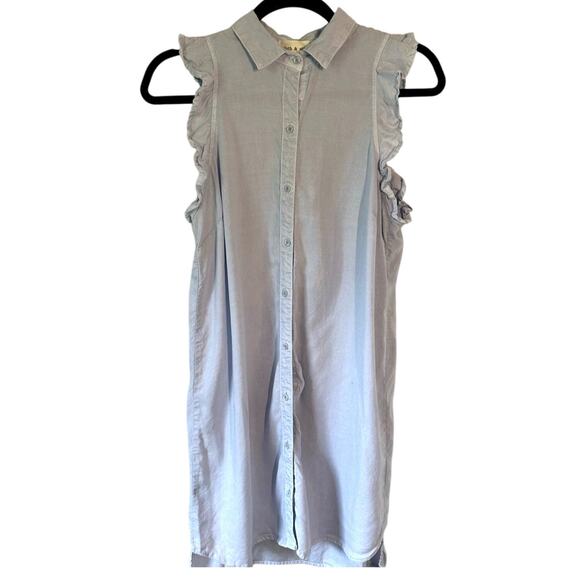 cloth & stone Dresses & Skirts - Cloth & Stone Small Shirt Dress Button Down Sleeveless Blue Ruffle Preppy Casual